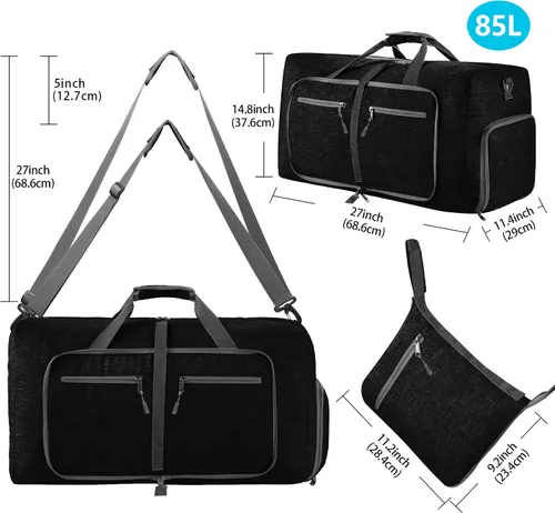 Vista 2 de Vomgomfom Bolsa de lona de viaje para hombres, 65L plegable bolsa de viaje con compartimento para zapatos, bolsa de noche para hombres y mujeres