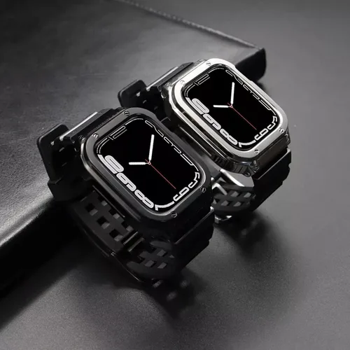 Vista 3 de SUPLINK Caja y correa de acero inoxidable compatible con Apple Watch de 1.732 pulgadas, cubierta protectora resistente de metal y correa de TPU