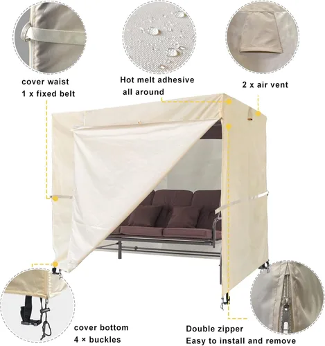 Vista 3 de Ourdoor Swing Cove, Cubierta para Hamaca de 2 Asientos Triples, Cubierta para Columpio de Jardín, Cubierta para Silla Planeadora de Hamaca
