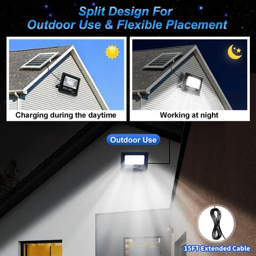 Vista 4 de Luces solares de 3000 lm para exteriores, luz con sensor de movimiento impermeable IP67 con batería de 4000 mAh, luz de seguridad solar LED