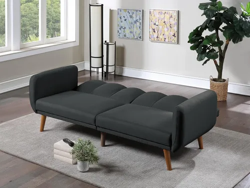 Vista 4 de Daesar Sofá moderno elegante negro de polifibra 1 unid sofá cama convertible patas de madera sala de estar muebles de invitados