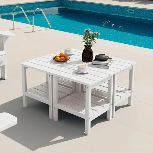 Vista 16 de SERWALL Mesa auxiliar de 2 niveles HDPE para exteriores, resistente a la intemperie, mesa auxiliar Adirondack rectangular Aruba