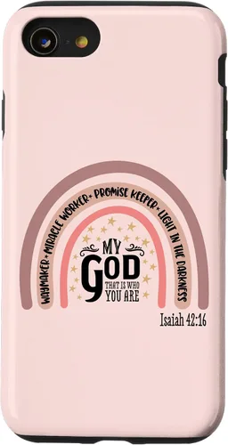 Vista 18 de Funda motivacional para iPhone 13 Pro Max Waymaker Boho Rainbow con versículo bíblico