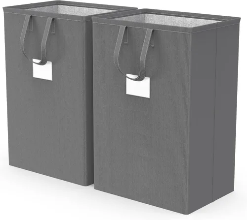 Vista 8 de Canasta de lavandería grande plegable de 75L con asas, cesta de ropa sucia impermeable para dormitorio, canasta de lavandería alta independiente