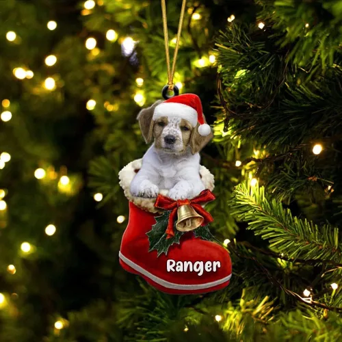 Vista 23 de Amantes de los perros de Navidad – Akita Inu Dog in Santa Boot Adorno de Navidad, adorno personalizado en forma 2D, adorno de Navidad, personaliza