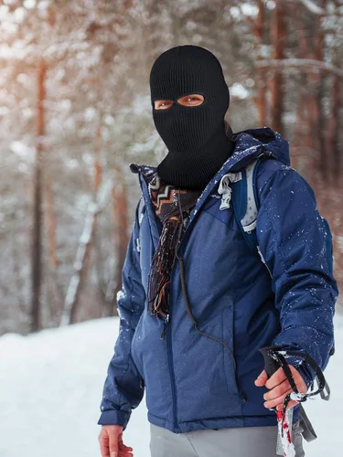 Vista 5 de Pasamontañas de punto con 2 agujeros, para invierno y esquí, suministros para adultos