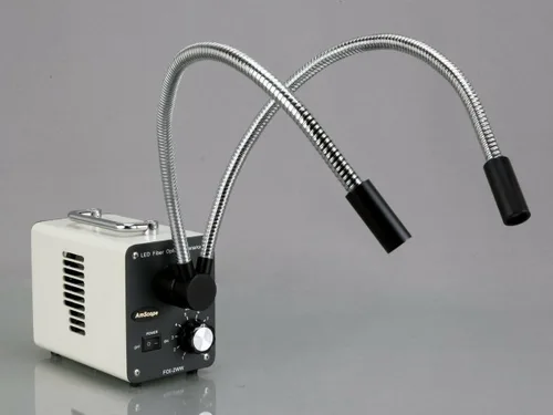 Vista 2 de AmScope Iluminador dual del microscopio de las luces del cuello de cisne de la fibra óptica de LED-20WY 20W LED