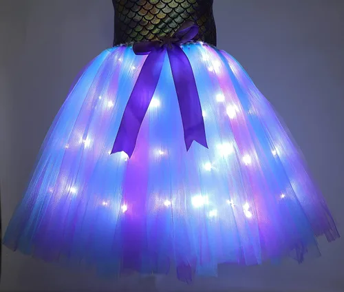 Vista 3 de Viyorshop Girls Mermaid Costume LED Light Up Mermaid Tutu Dress Up Gifts Princess Dress for Halloween Birthday Gift 3-8Years
