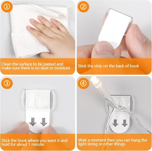 Vista 2 de Jetec 100 piezas de mini clips adhesivos transparentes para luces, ganchos para colgar, decoración de pared, para interiores, hogar, Halloween