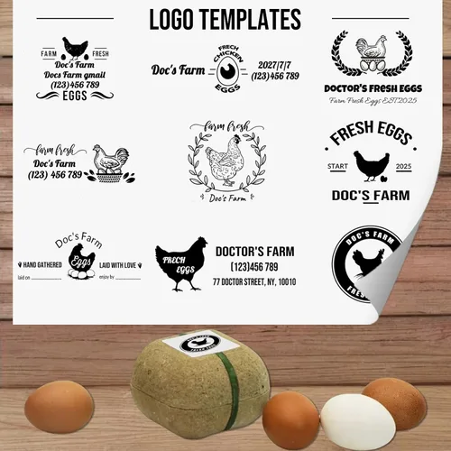 Vista 2 de Sello personalizado de cartón de huevos para huevos frescos, sellos personalizados de cartón de huevos de madera y goma para granjeros granjeros