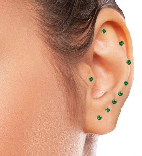 Vista 29 de Aretes de titanio G23 hechos a mano de 0.118 in, chapados en oro de 14 quilates, pequeños 5A+CZ, aretes de cartílago hipoalergénicos, aretes