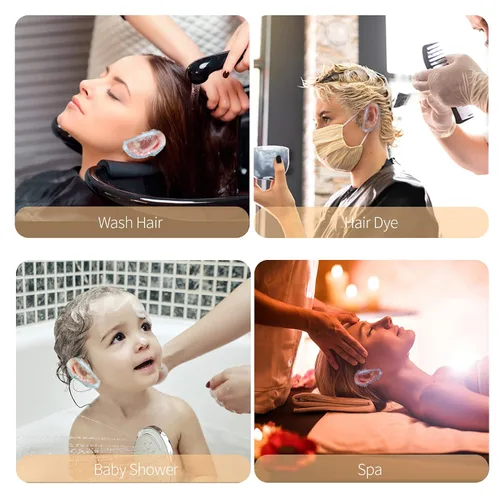 Vista 5 de Paquete de 200 protectores de oído transparentes, desechables, impermeables, para teñir el cabello, protectores de oídos de plástico impermeables