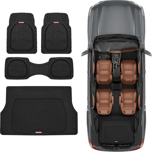 Vista 2 de Motor Trend FlexTough 4 piezas de alfombrillas resistentes para coches, camiones, SUV, juego completo de alfombrillas para automóvil, delanteras
