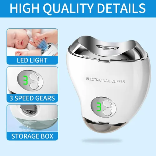 Vista 6 de Cortaúñas eléctrico con 3 niveles de velocidad, cortaúñas automático con almacenamiento de clips de uñas y pantalla digital LCD, recargable por USB