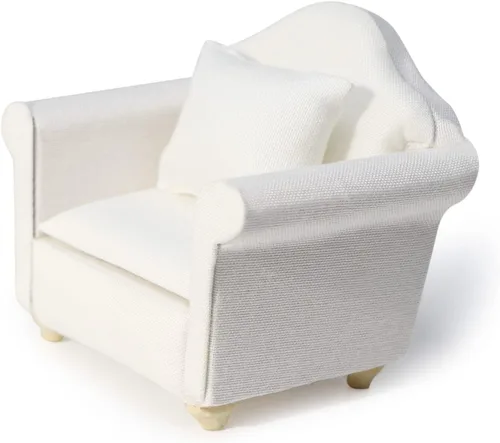 Vista 9 de Sofá de casa de muñecas, muebles en miniatura, sofá con almohadas para sala de estar, decoración de escritorio, sofá de tela, mini accesorios