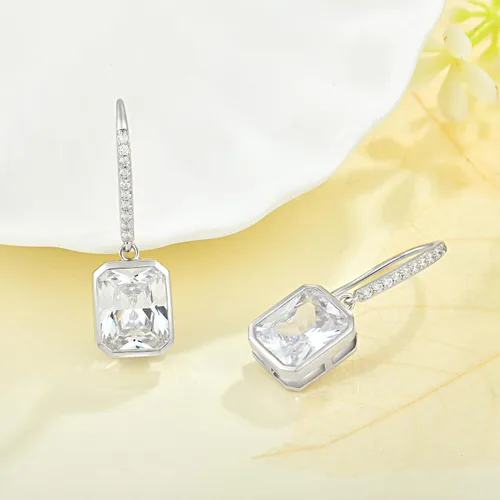 Vista 3 de Aretes colgantes de plata de ley 925 con forma de baguette, con piedra natal rectangular, aretes de gancho para mujer, regalos de joyería