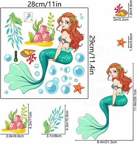 Vista 6 de Calcomanías luminosas de pared de sirena que brillan en la oscuridad, calcomanías de pared de princesa de dibujos animados, calcomanías de pared