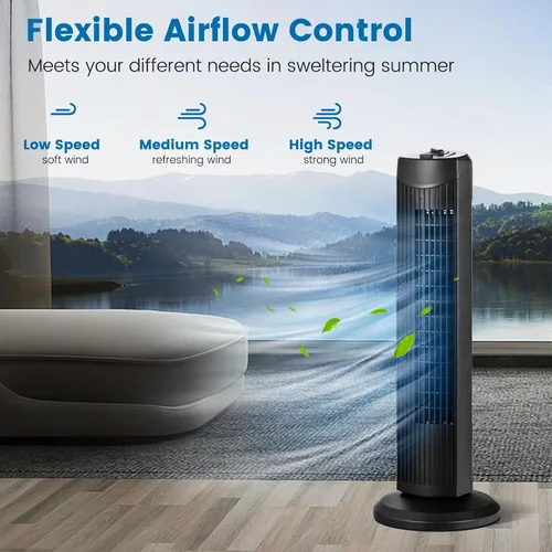 Vista 3 de DORTALA Ventilador de torre, ventilador de torre oscilante de 28 pulgadas, enfriamiento silencioso para toda la habitación, 3 velocidades, 3 modos
