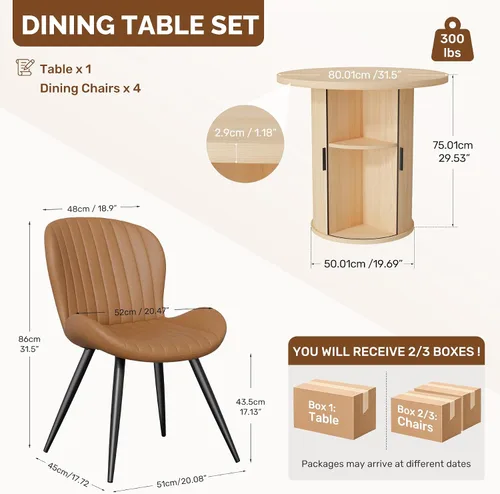 Vista 92 de Miereirl Moderno juego de comedor de 5 piezas para mesa redonda de madera de 4,31.5 pulgadas con estante de almacenamiento semiabierto y puerta