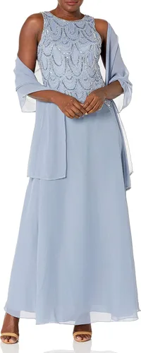 Vista 5 de J Kara Vestido largo sin mangas con cuentas y bufanda para mujer, talla grande