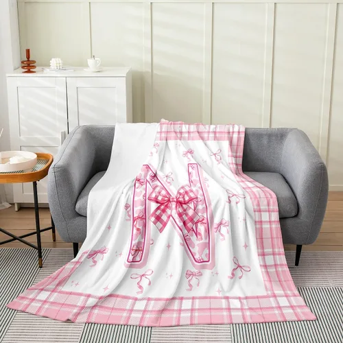 Vista 28 de Erosebridal Manta de franela con inicial de letra B, manta de forro polar con lazo rosa, 40 x 50 pulgadas, bonitos lazos del alfabeto, manta
