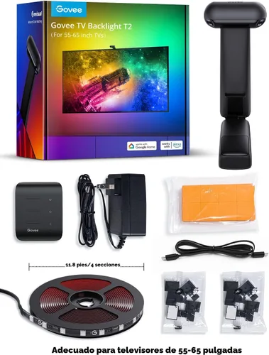 Vista 8 de Govee Envisual - Retroiluminación LED T2 para TV con cámaras duales, tira de luces LED RGBIC Wi-Fi de 11.8 pies para televisores de 55 a 65