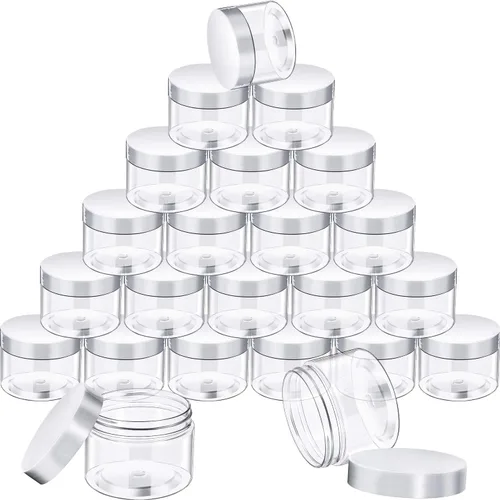 Vista 26 de SATINIOR 24 frascos de plástico transparente vacíos con tapas, recipientes de almacenamiento redondos de boca ancha para productos de belleza