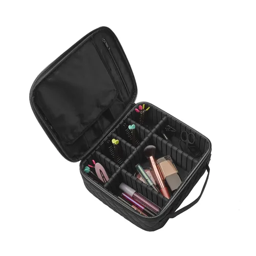 Vista 8 de Scünci by Conair - Estuche de maquillaje para maquillaje, bolsa de maquillaje, organizador de viaje para mujeres, color negro