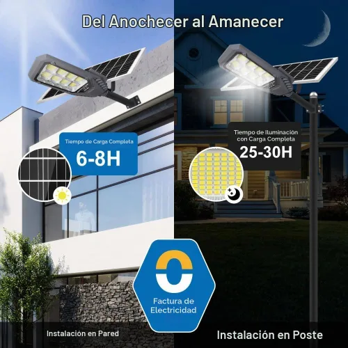 Vista 4 de Farolas solares para exteriores, luces de inundación solares de 4600 W, IP67, impermeables, 6500 K, 504 LED, luz de seguridad comercial con control