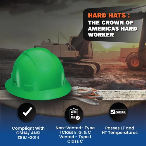 Vista 5 de Casco duro OSHA de ala completa ventilado de color sólido con suspensión de 6 puntos Verde