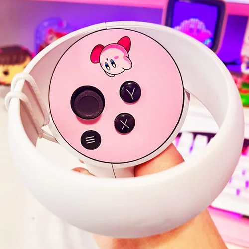 Vista 4 de BelugaDesign Pink Puff Ball Skin para Oculus Quest 2 Lindo anime Kawaii Forgotten Land Star Allies Funda de vinilo para niñas y niños