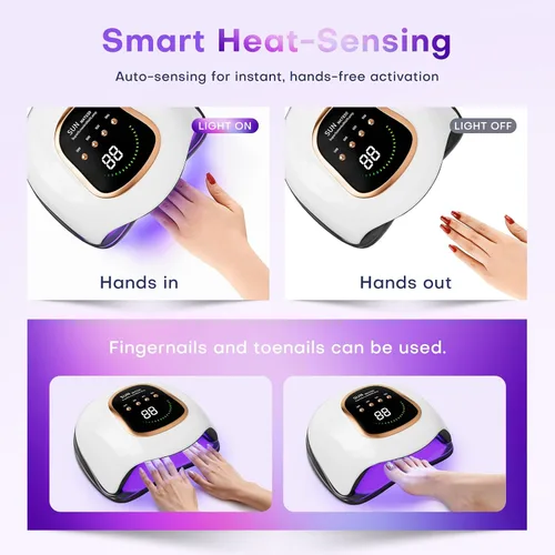 Vista 7 de Gugusure Lámpara de uñas UV mejorada. Secador de uñas para esmalte de gel con sensor automático y 4 ajustes de temporizador (blanco brillante)