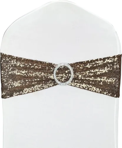 Vista 9 de Bandas para Sillas con Lentejuelas Elásticas Lazos de Spandex Poliéster para Fiestas Hotel Bodas Banquetes Decoración - 6 Piezas Aqua