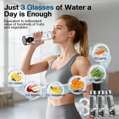 Vista 4 de Generador de botellas de agua de hidrógeno, agua de hidrógeno portátil recargable aquahealth, máquina ionizadora de agua de hidrógeno