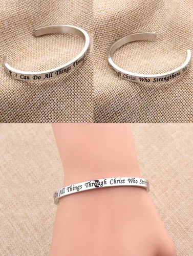 Vista 4 de FEELMEM I Can Do All Things Through Christ Who Fortalece Me Philippians 413 Pulsera con versículo de la Biblia, brazalete de joyería religiosa