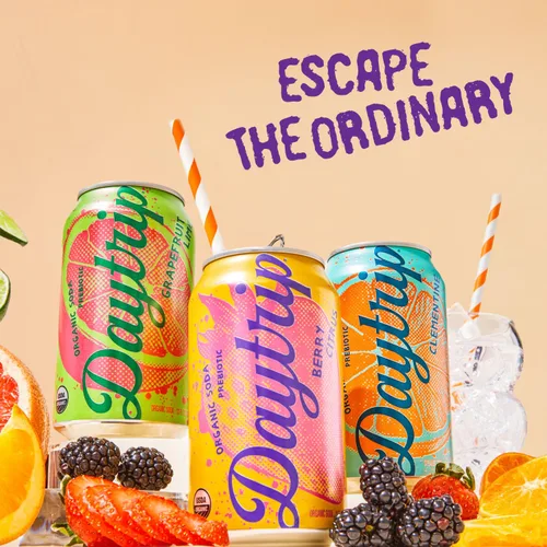 Vista 6 de Daytrip Soda prebiótica espumosa orgánica, soda baja en azúcar y alternativa de soda saludable baja en calorías, bebida prebiótica para la salud