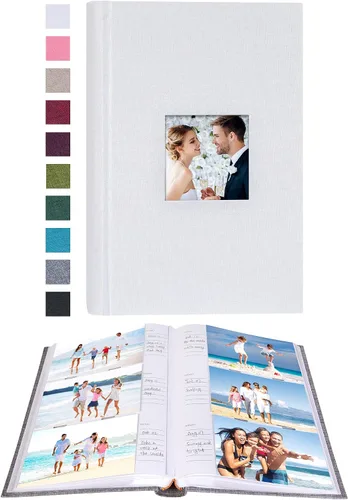 Vista 10 de Mublalbum - Pequeño álbum de fotos 4x6 con cubierta de lino y áreas de notas, libro de fotos con bolsillos verticales para boda, familia, bebé