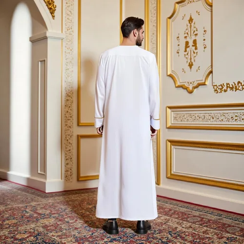 Vista 5 de Ropa musulmana para hombres Ropa islámica Umrah árabe Thobe Kaftan Blanco