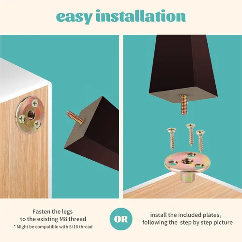 Vista 5 de Juego de 4 patas de sofá cuadradas para cama, patas de repuesto de madera de 2 pulgadas para muebles, color marrón oscuro