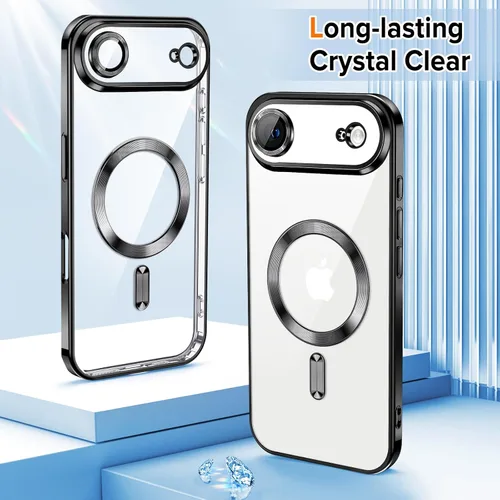 Vista 2 de Hython Funda magnética transparente para iPhone Air con protector de lente de cámara [compatible con MagSafe] con borde chapado de lujo, funda