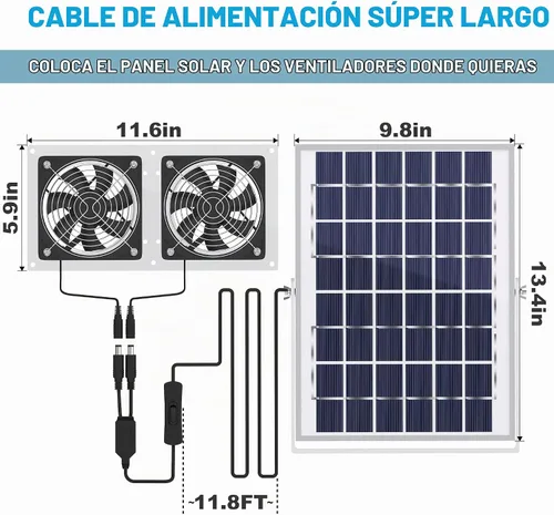Vista 6 de SOLPERK Ventilador solar para invernadero, ventilador solar de 10 W para gallinero, ventilador de escape solar impermeable para cobertizo con cable