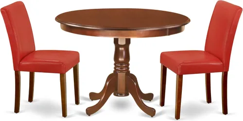 Vista 13 de East West Furniture HLAB5-MAH-72 - Juego de mesa de comedor de 5 piezas, incluye una mesa de comedor redonda con pedestal y 4 sillas tapizadas
