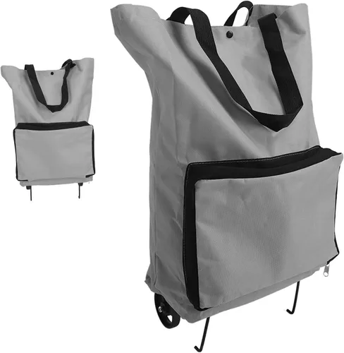 Vista 2 de Carrito de compras plegable con ruedas reutilizable Oxford carrito de comestibles bolsa portátil de gran capacidad plegable para compras, viajes
