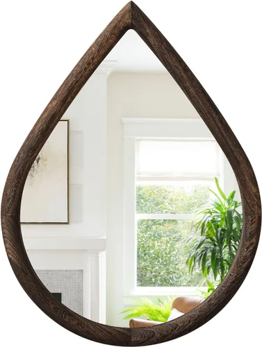 Vista 11 de Espejo de lágrima con marco de madera, espejos negros para colgar en la pared, pequeños espejos decorativos ovalados, espejo único ovalado