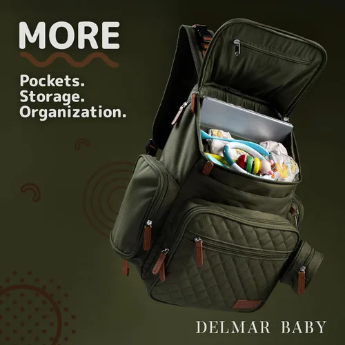 Vista 2 de Mochila grande para pañales para mamá y papá, bolsa de viaje unisex para bebé, 15 bolsillos, cambiador, correas para cochecito, elegante y lavable