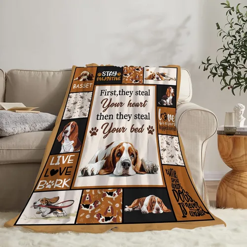 Vista 2 de Basset Hound - Manta ultra suave y acogedora para perro, manta de forro polar mullida, manta de cama de felpa mullida, regalos para amantes
