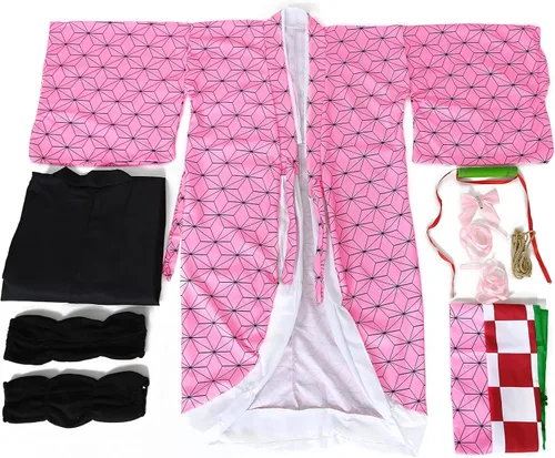 Vista 2 de Disfraz de Kamado de anime para mujer, conjunto completo de kimono