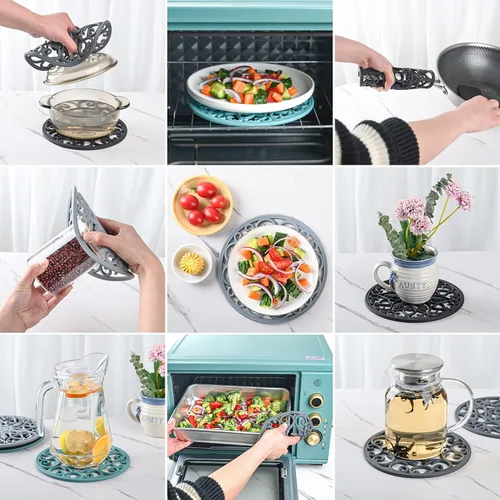 Vista 4 de Salvamanteles para platos calientes, salvamanteles de silicona para ollas y sartenes, salvamanteles tallados para cocina, tapete multiusos