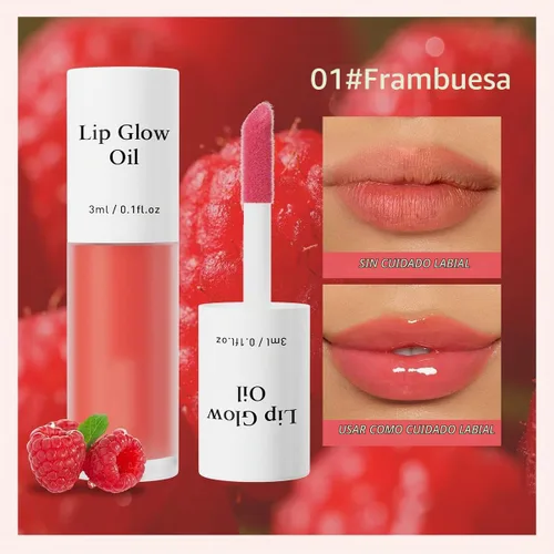 Vista 3 de Aceite de labios coreano – Aceite de brillo labial sabor afrutado, hidratante y nutritivo taza antiadherente, brillo labial transparente para labios