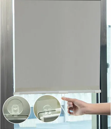 Vista 28 de Persianas enrollables opacas con ventosas, cortinas opacas sin taladrar, persianas enrollables retráctiles para ventanas y puertas, protector Negro